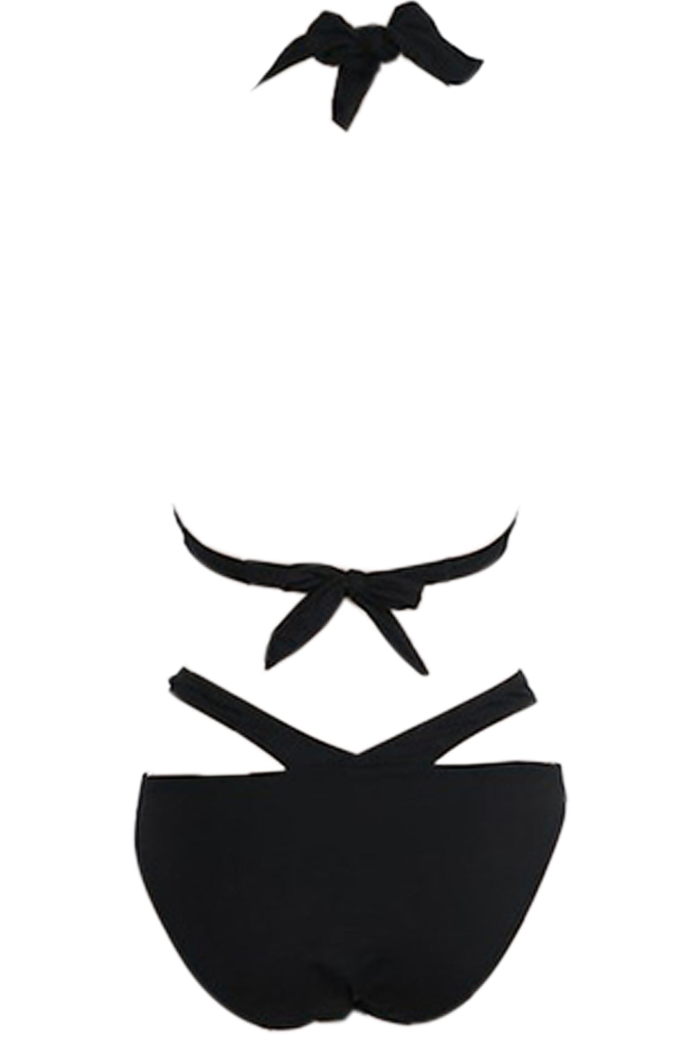 Iyasson Black Solid Color Halter Backless One-piece Swimsuit