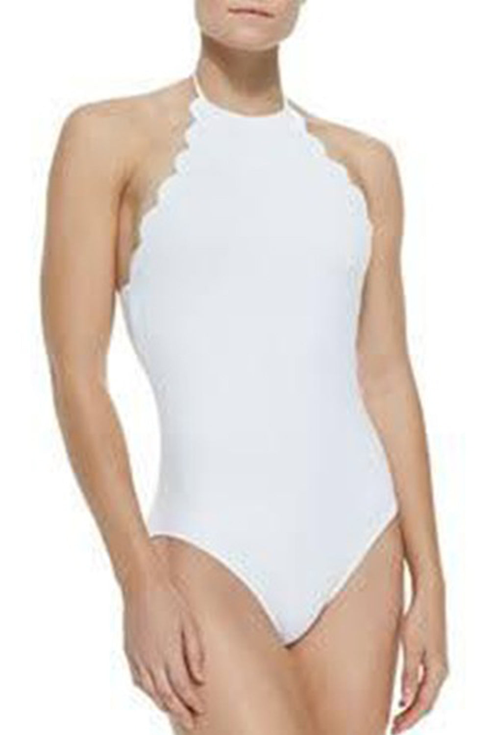 Iyasson High Quality Wave Hem Halter One-piece Swimsuit