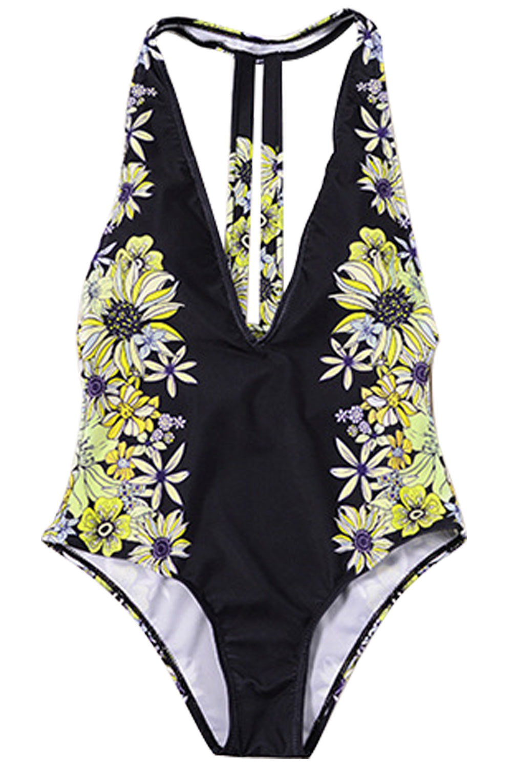 Iyasson Sunshine Floral Print Backless One-shoulder One-piece Swimsuit