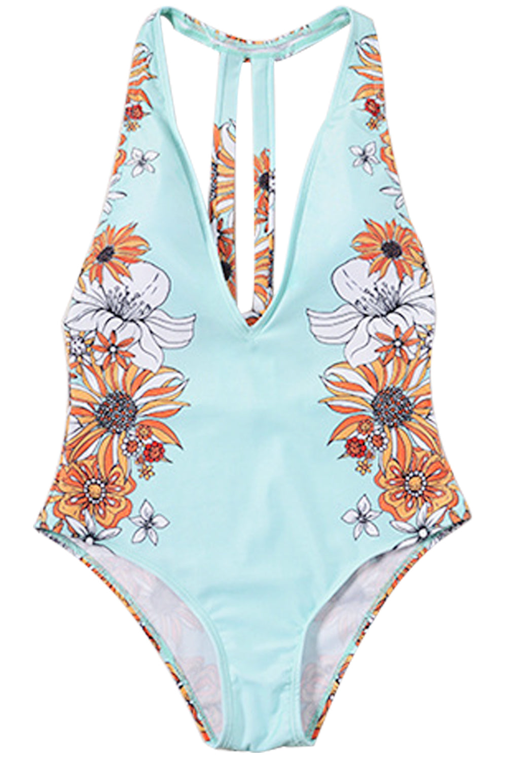 Iyasson Sunshine Floral Print Backless One-shoulder One-piece Swimsuit