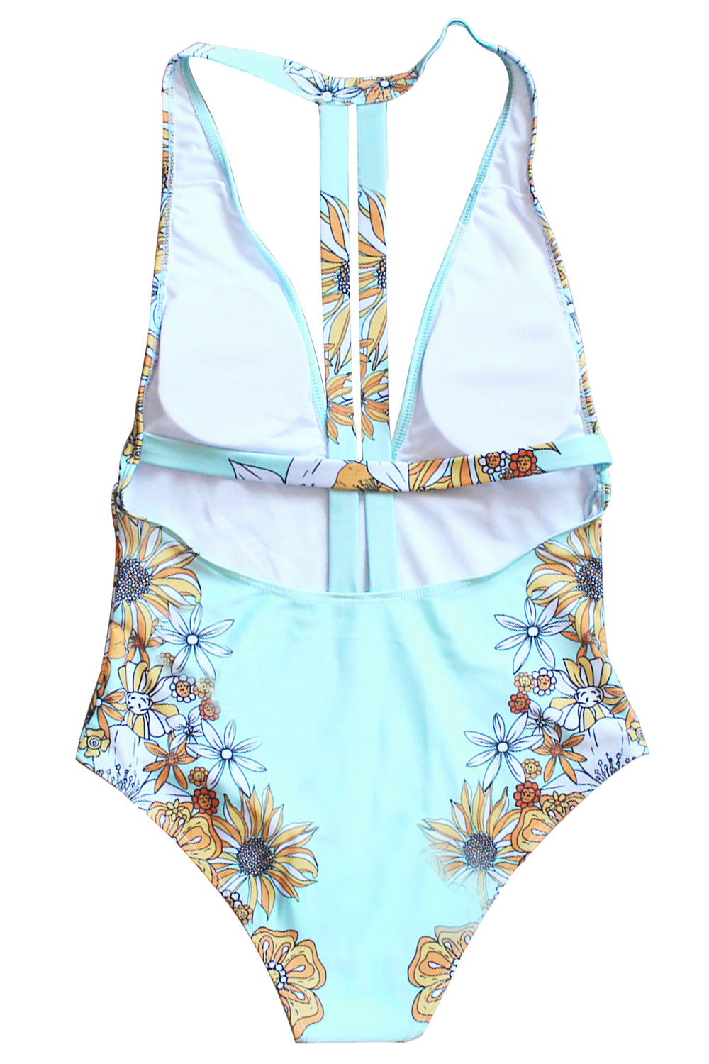 Iyasson Sunshine Floral Print Backless One-shoulder One-piece Swimsuit