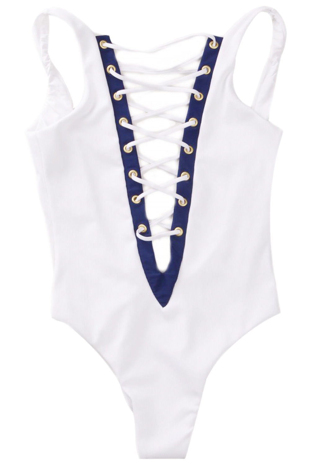 Iyasson White Solid Color Front Cross Backless One-piece Swimsuit