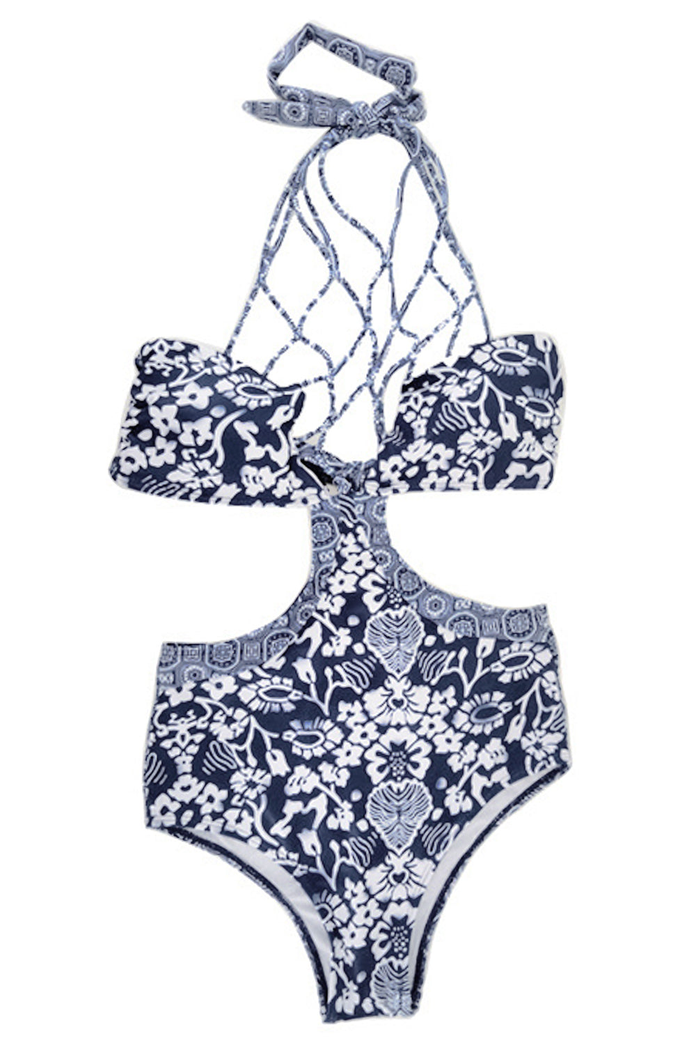 Iyasson Floral Printing Strappy Halter Bobo Bathing Suit