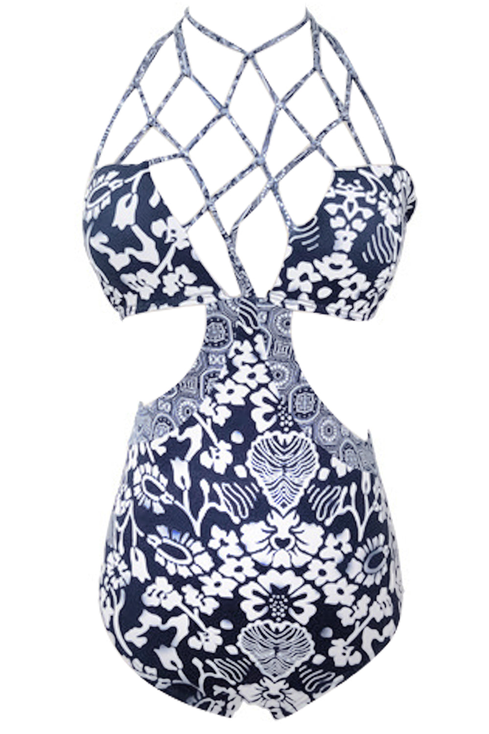 Iyasson Floral Printing Strappy Halter Bobo Bathing Suit