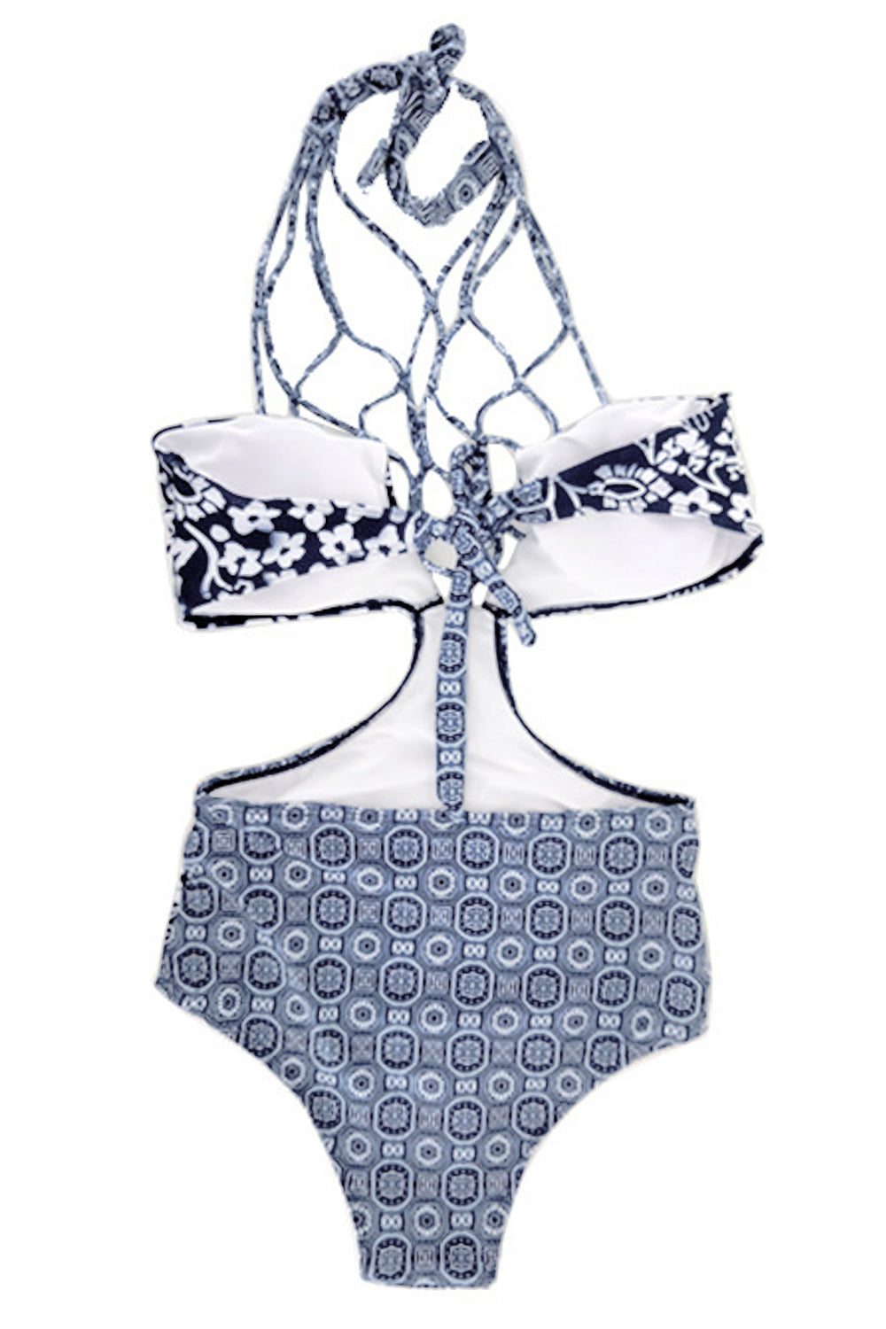 Iyasson Floral Printing Strappy Halter Bobo Bathing Suit