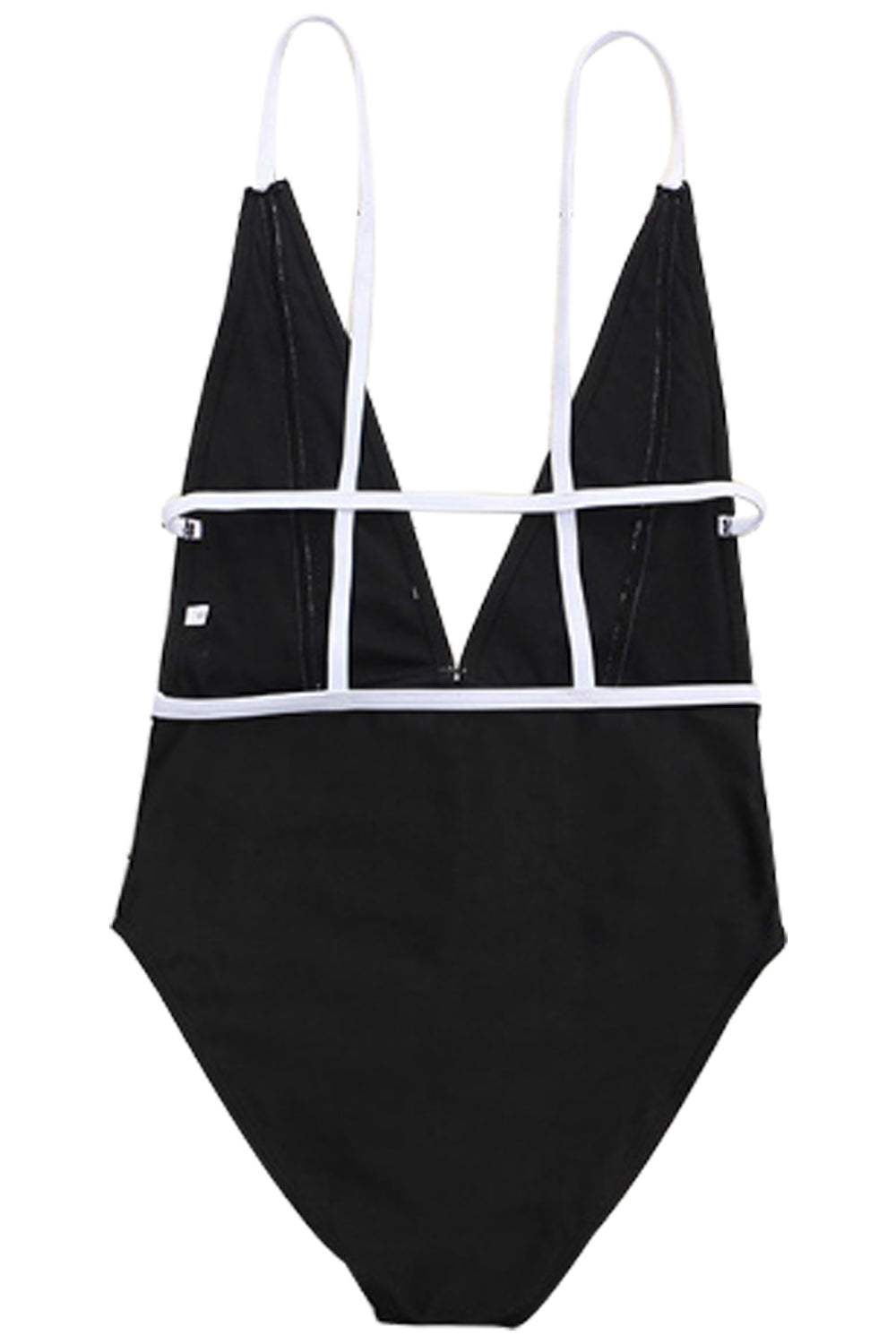 Iyasson Black Deep V-neckline Halter One-piece Swimsuit