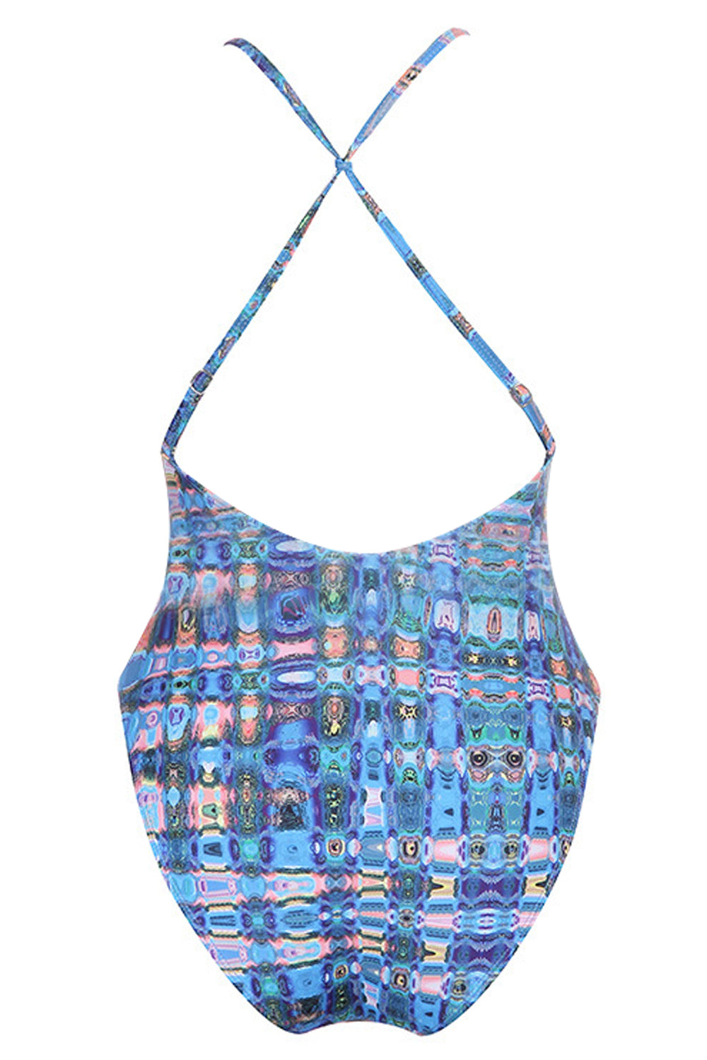 Iyasson Plaid Printing Cross Design Backless One-piece Swimsuit