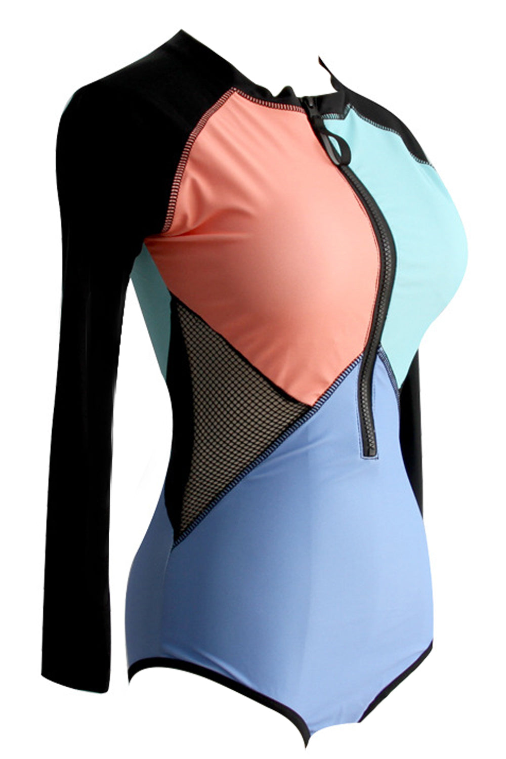 Iyasson Special Romance Solid Splicing Printing Long-sleeve Bathing Suit