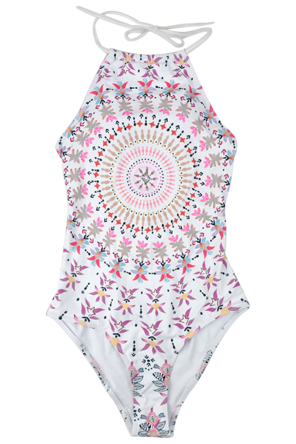 Iyasson Floral Printing Cross Back Halter One-piece Swimsuit