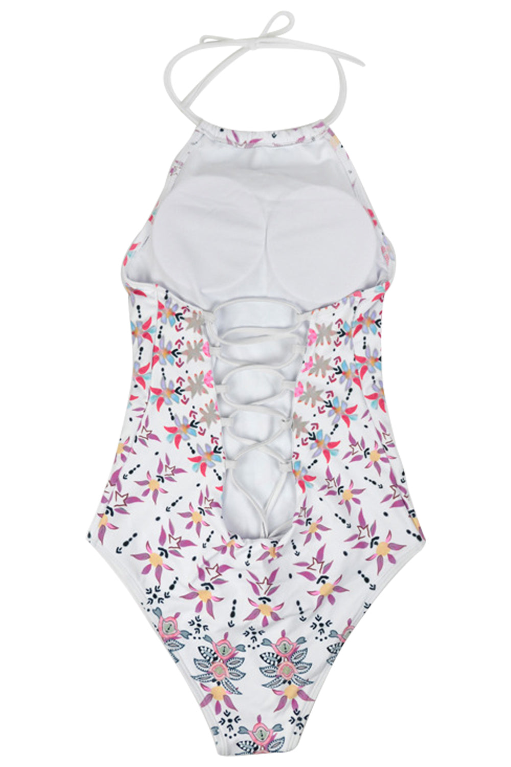 Iyasson Floral Printing Cross Back Halter One-piece Swimsuit