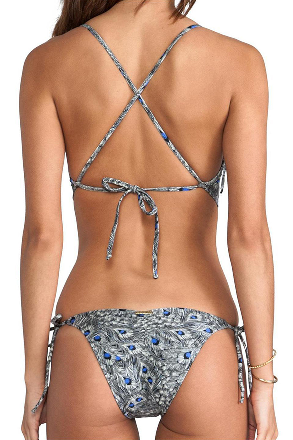 Iyasson Lush Feather printing Tassel Ornament One-piece Swimsuit