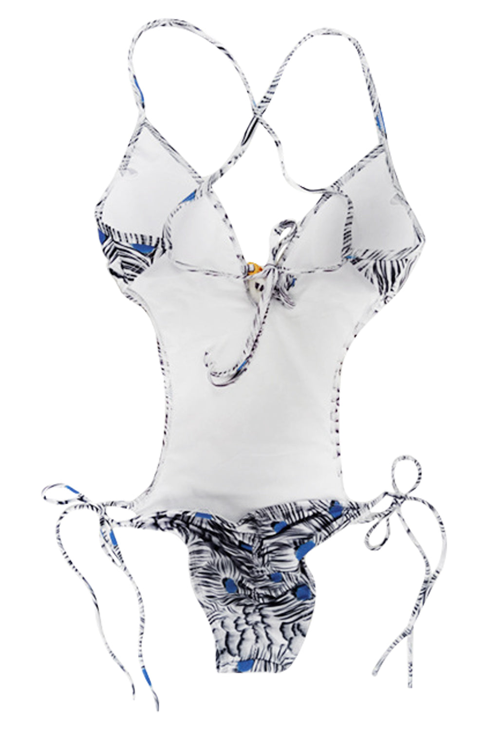 Iyasson Lush Feather printing Tassel Ornament One-piece Swimsuit