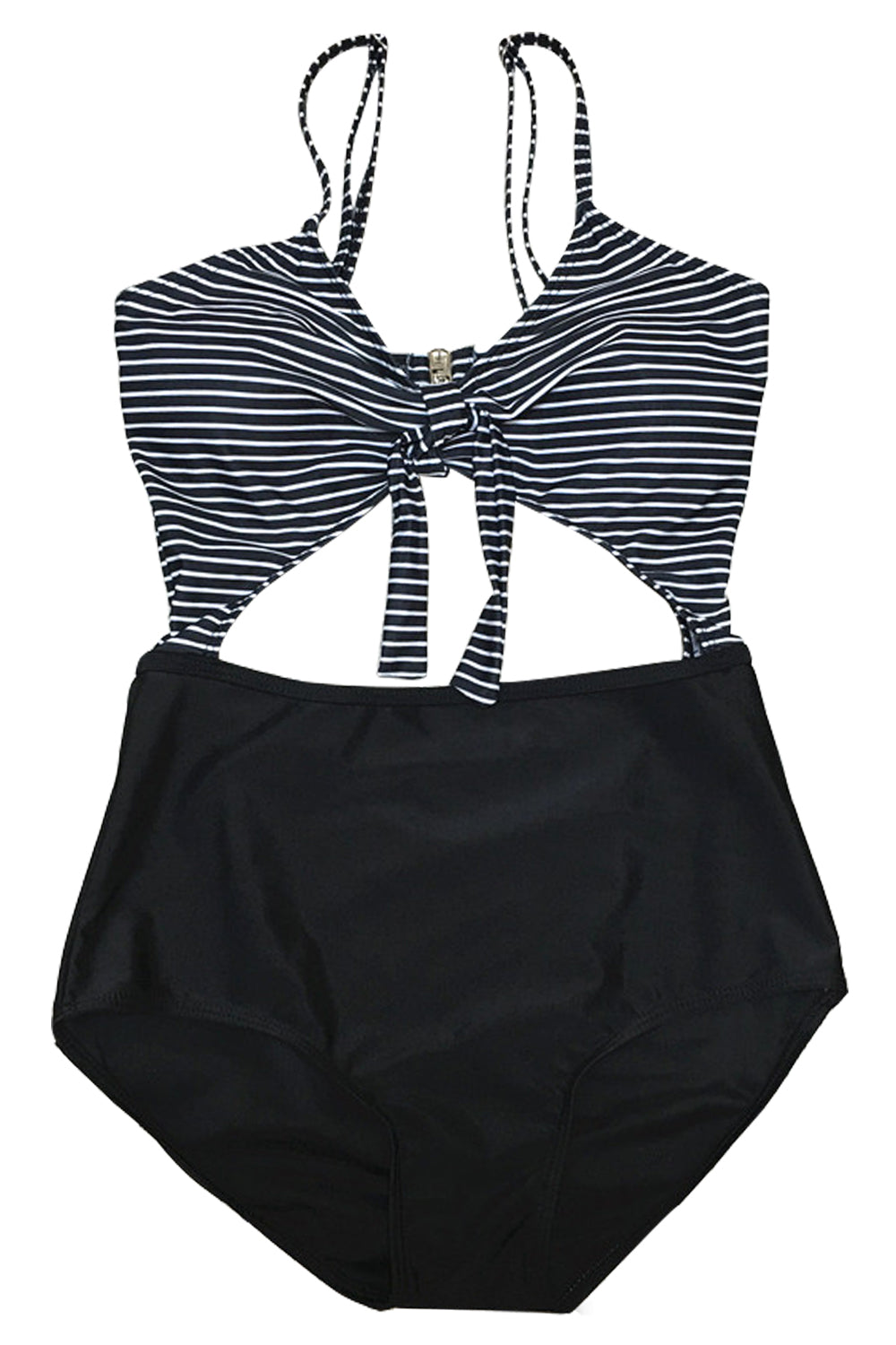 Iyasson Stripe splicing Halter One-piece Swimsuit