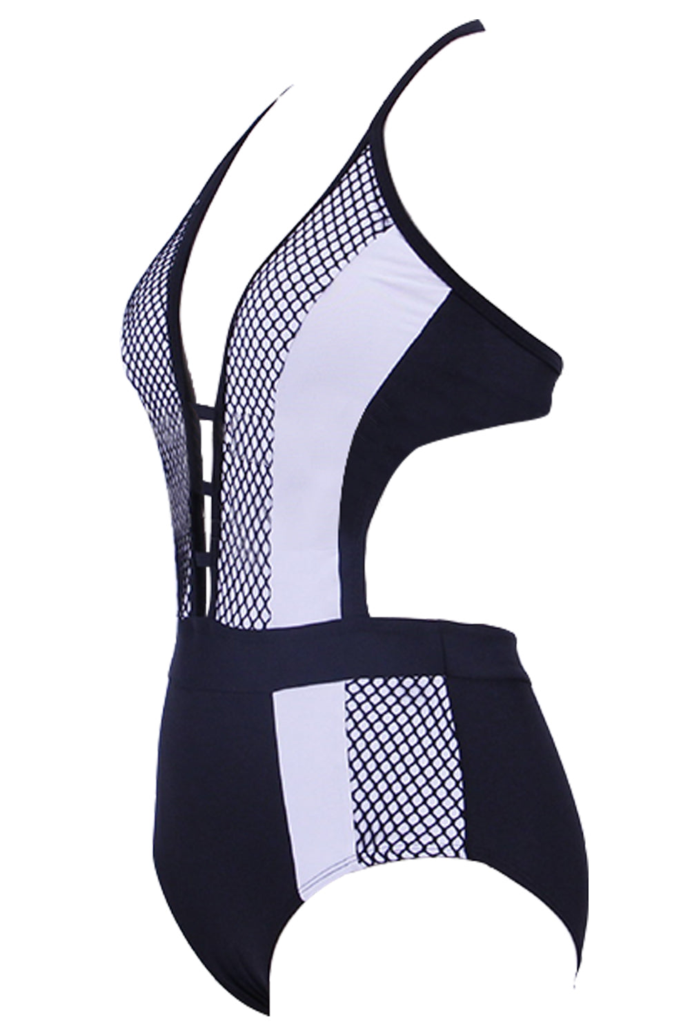 Iyasson Latticed Splicing Printing Halter One-piece Swimsuit
