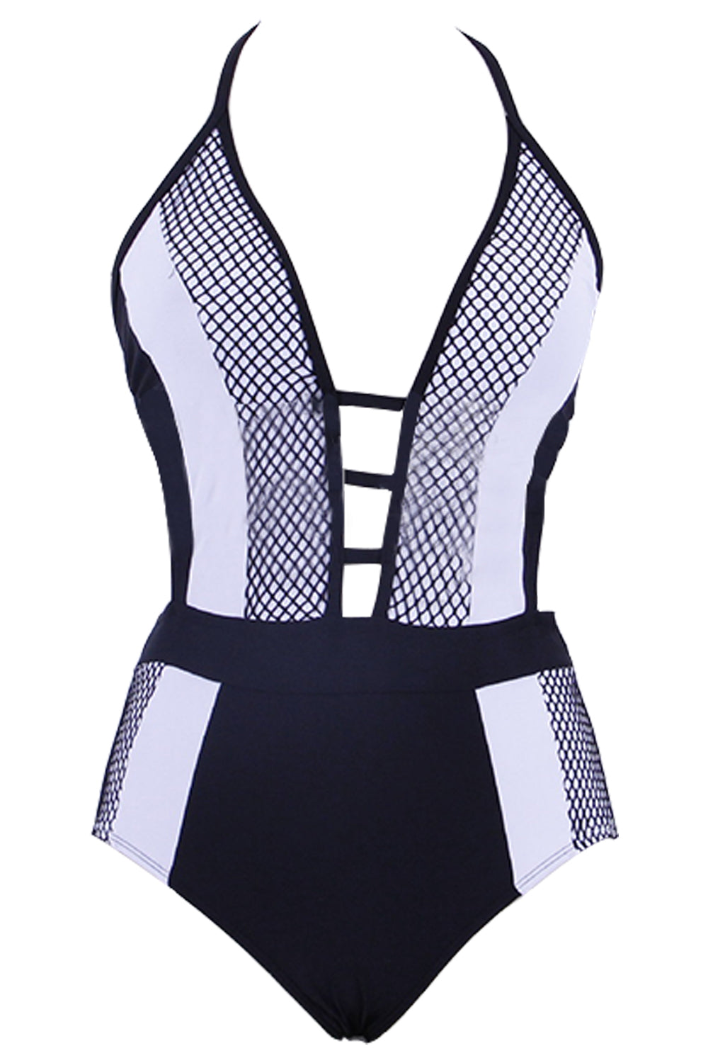 Iyasson Latticed Splicing Printing Halter One-piece Swimsuit