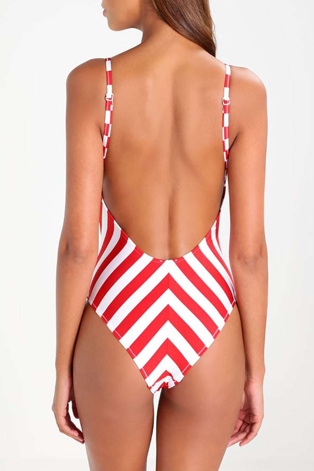 Iyasson Red Stripe Printing Backless One-piece Swimsuit