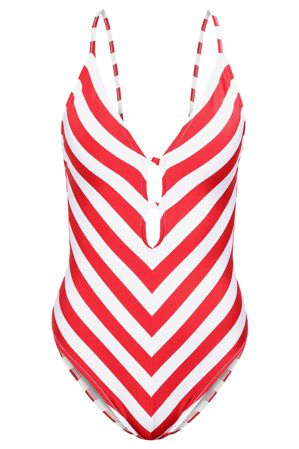 Iyasson Red Stripe Printing Backless One-piece Swimsuit