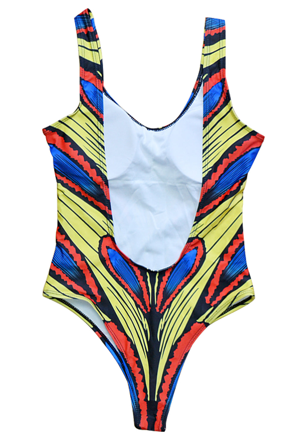 Iyasson Golden Feather Printing Backless One-piece Swimsuit
