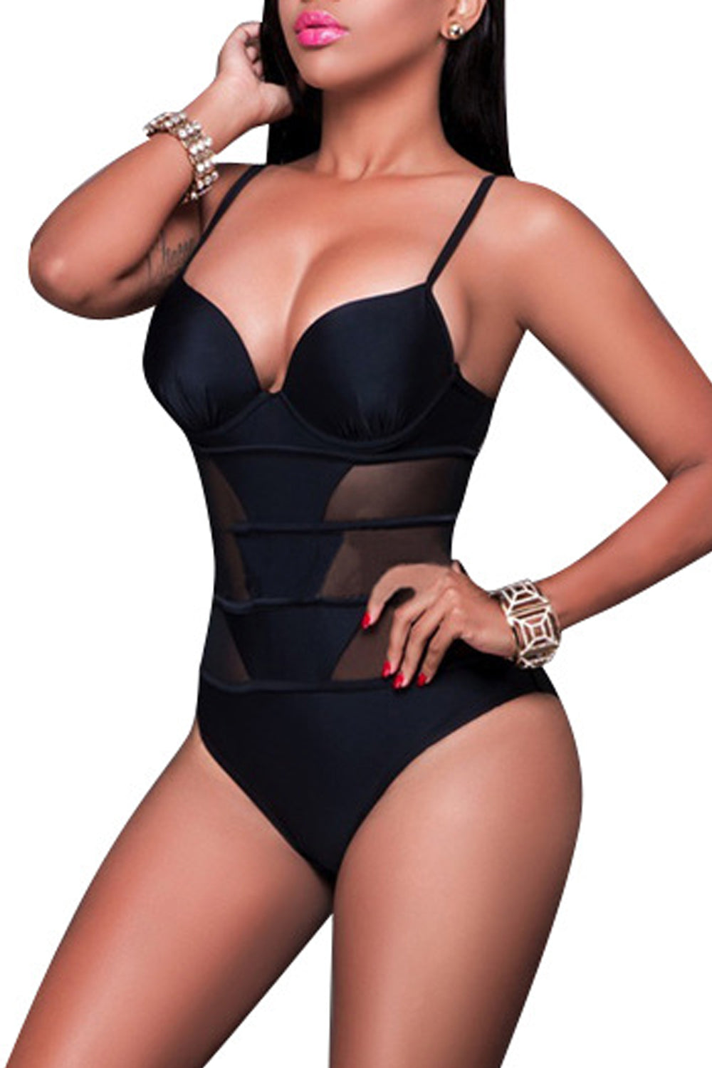 Iyasson Sexy Mesh Splicing One-piece Swimsuit