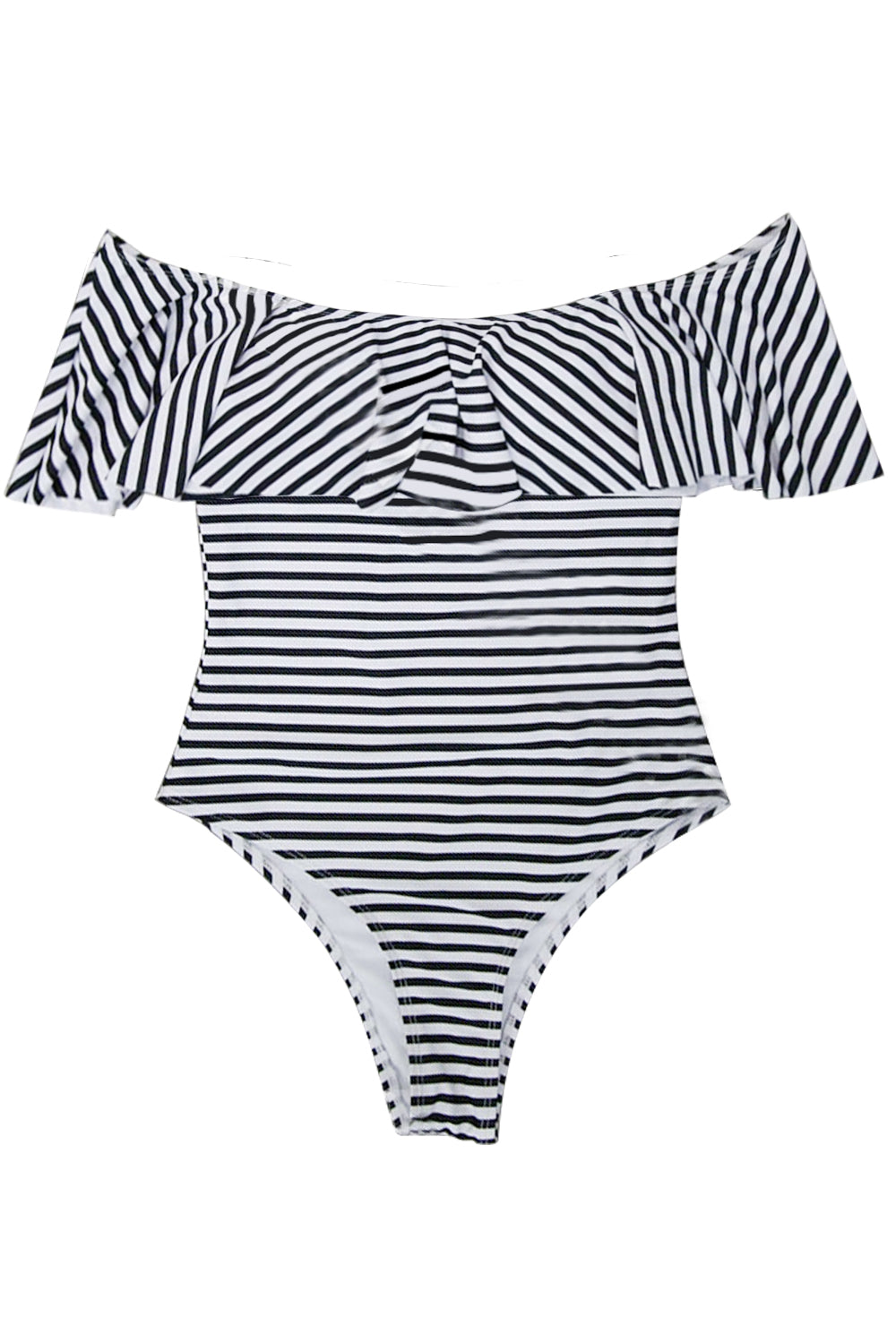 Iyasson Stripe Printing Falbala One-piece Swimsuit