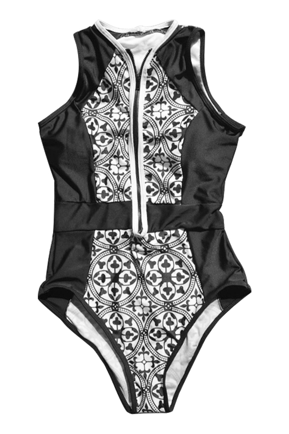 Iyasson Print and Stripe Design One-piece Swimsuit