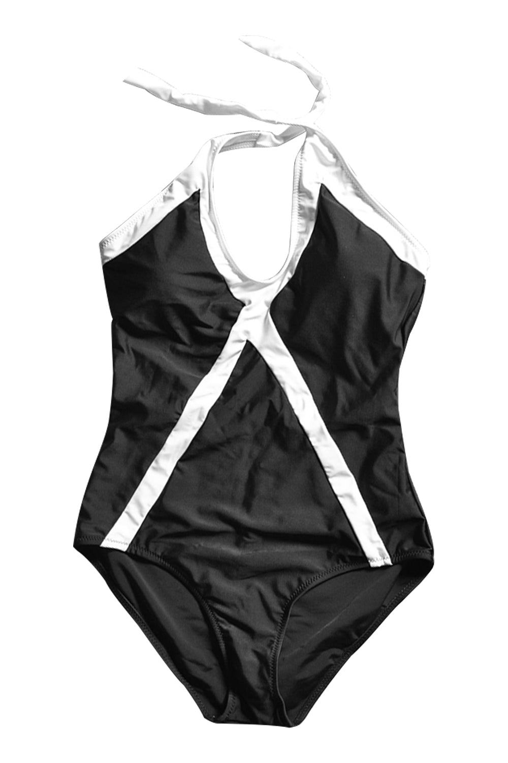 Iyasson Black And White Contrast Color One-piece Swimsuit
