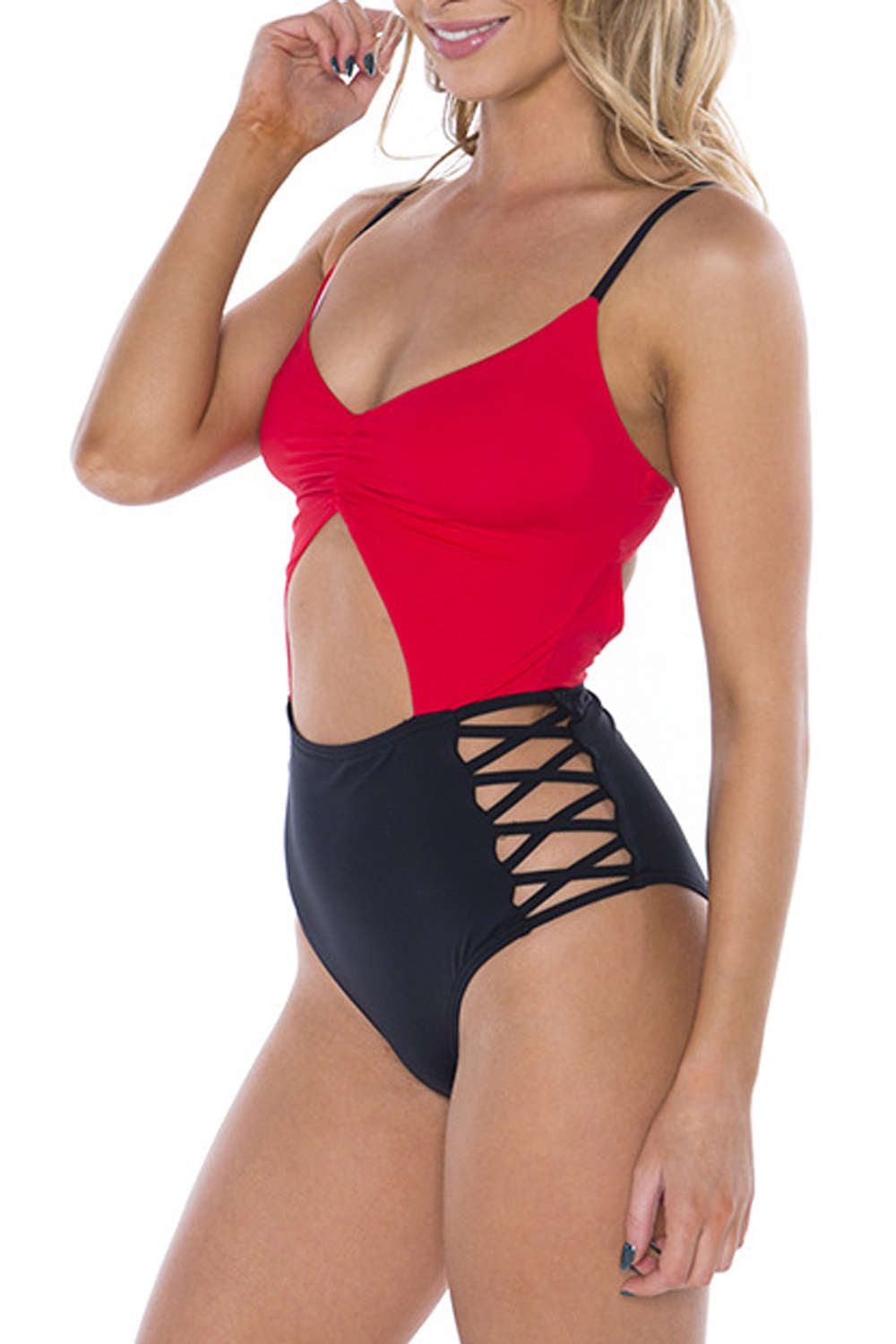 Iyasson Sex Contrast Color Hollowed Out Design One-piece Swimsuit