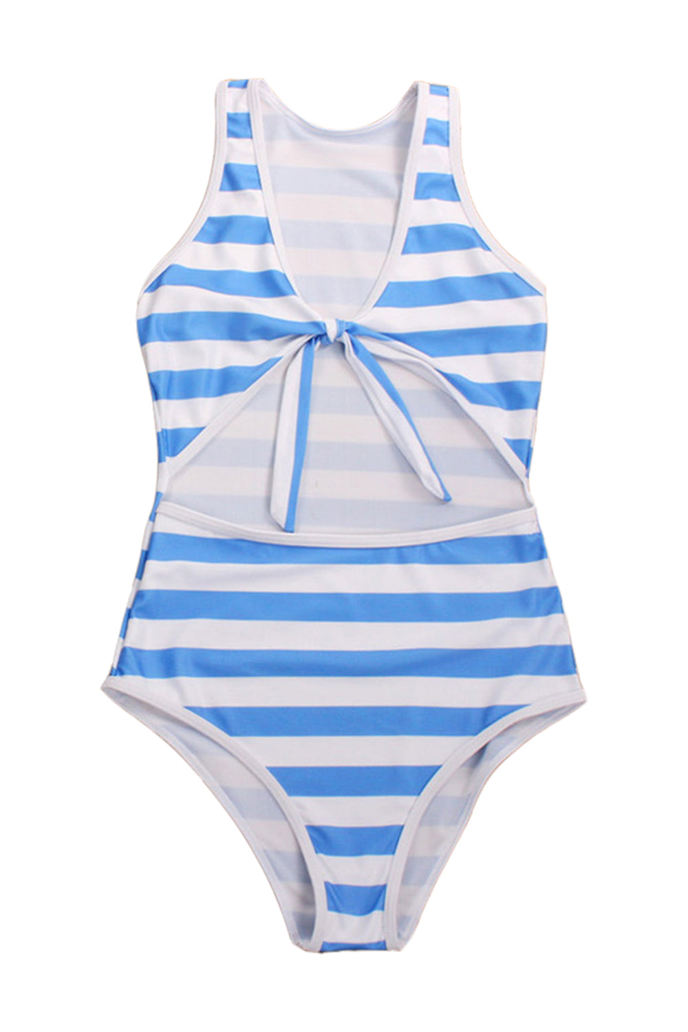 Iyasson Stripe Printing Hollowed out at Front With Sweet Bow One-piece Swimsuit