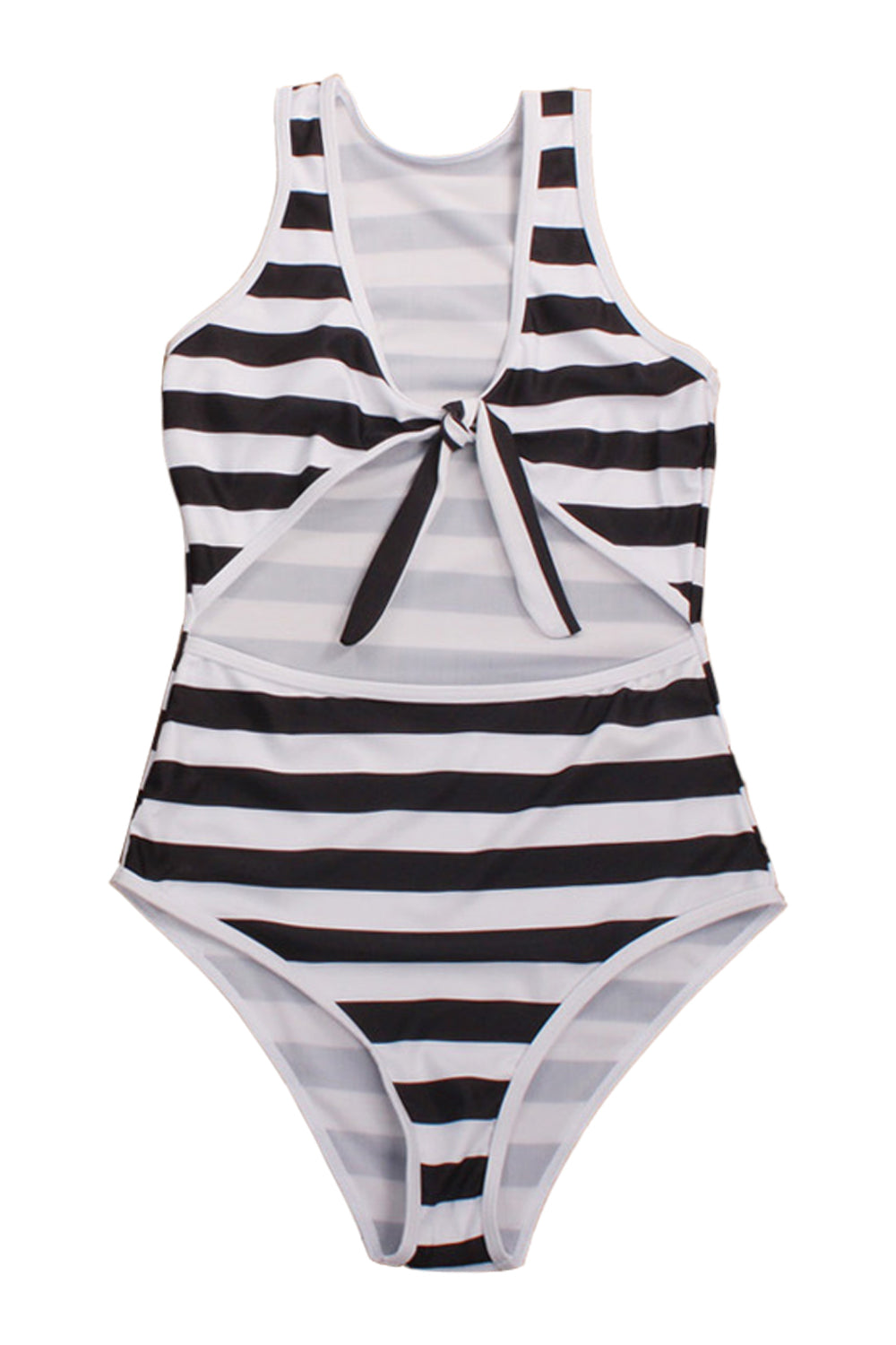 Iyasson Stripe Printing Hollowed out at Front With Sweet Bow One-piece Swimsuit