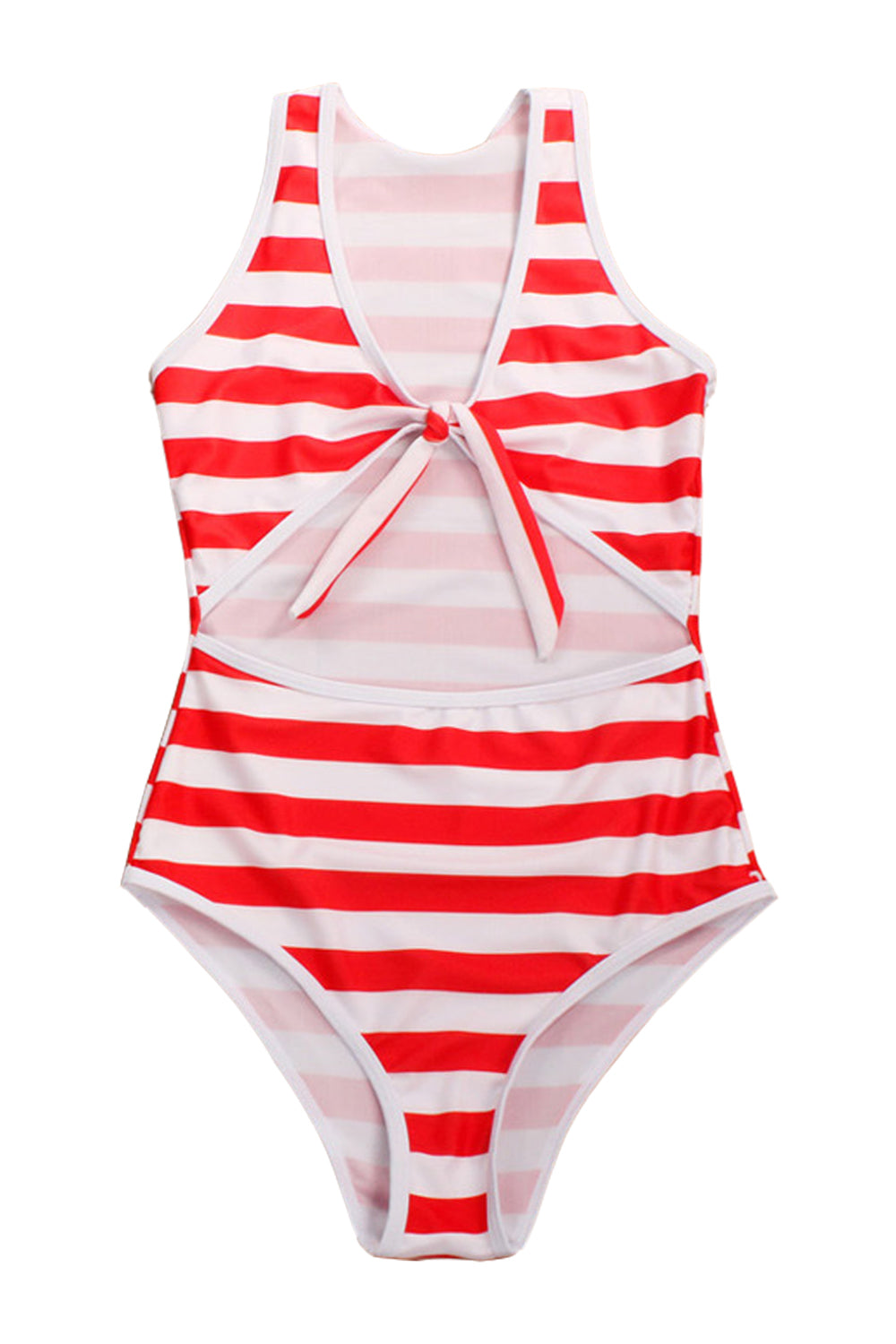 Iyasson Stripe Printing Hollowed out at Front With Sweet Bow One-piece Swimsuit