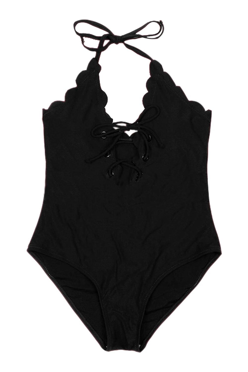 Iyasson Sexy Deep V-neck With Wave Hem One-piece Swimsuit