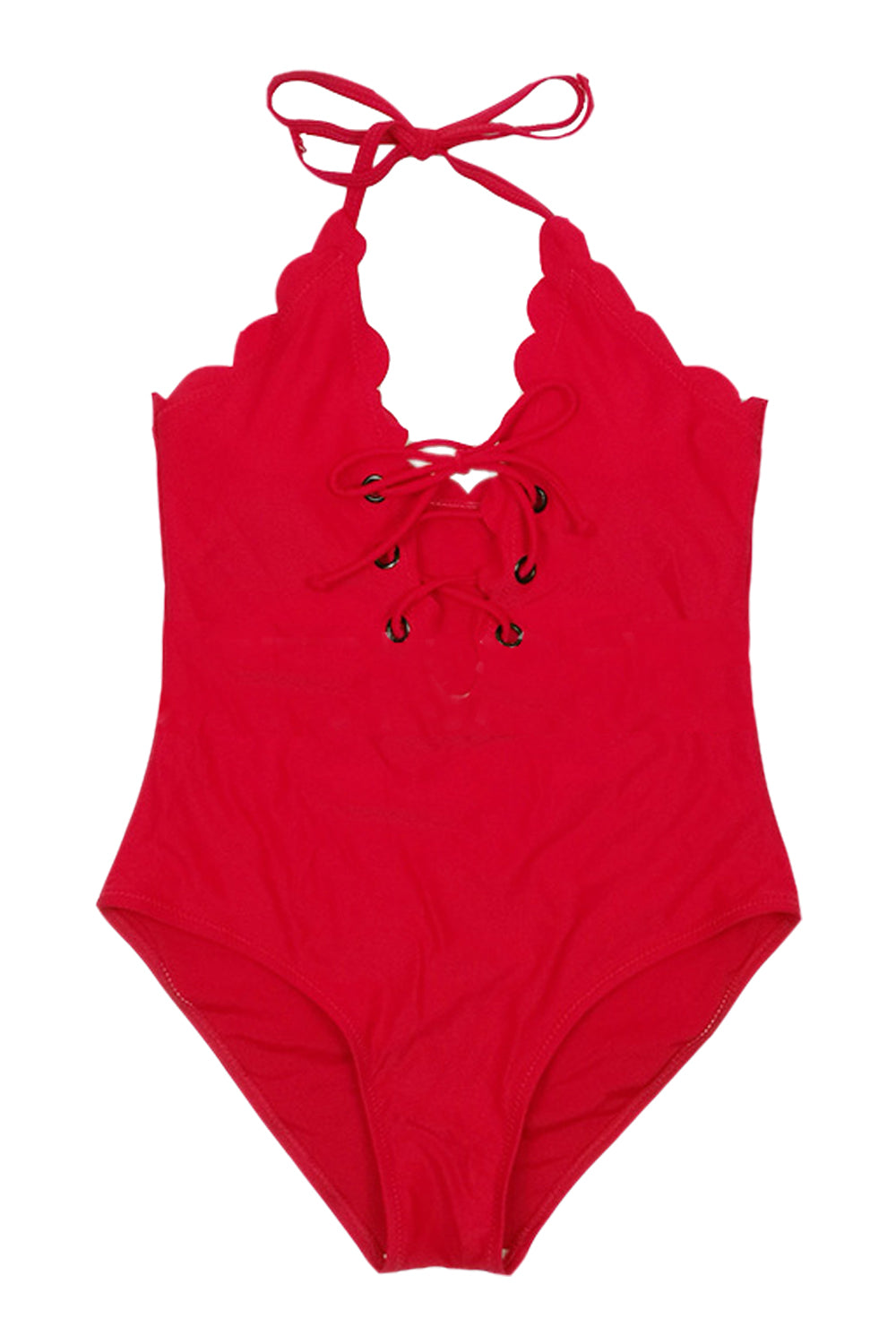 Iyasson Sexy Deep V-neck With Wave Hem One-piece Swimsuit