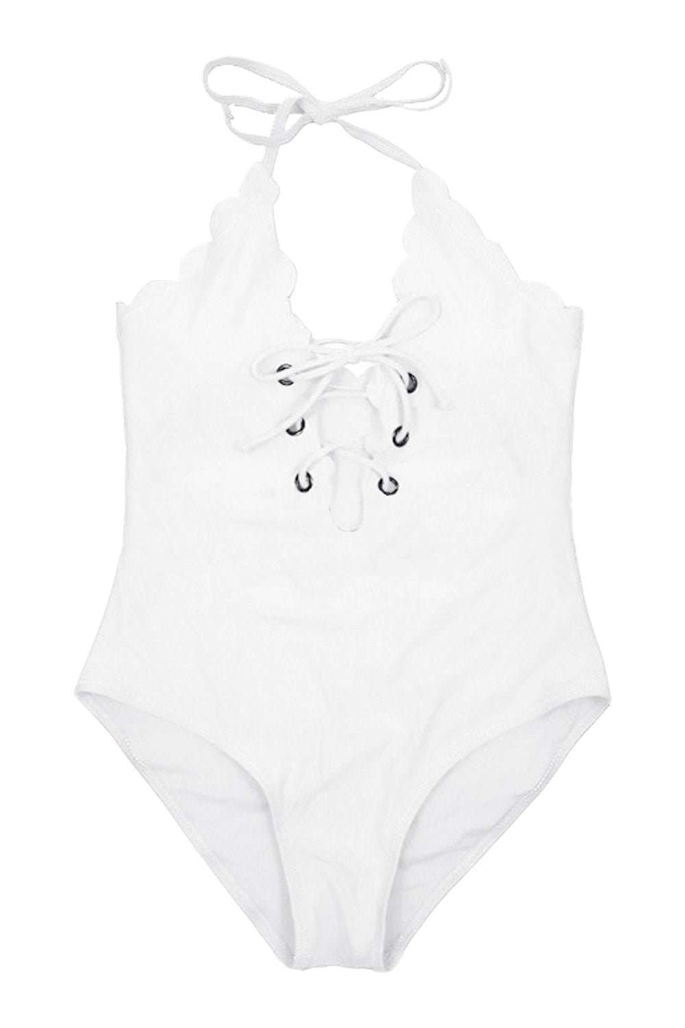 Iyasson Sexy Deep V-neck With Wave Hem One-piece Swimsuit