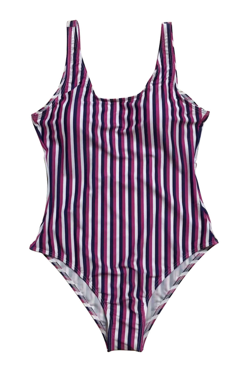 Iyasson Vintage Stripe Printing Low Back One-piece Swimsuit