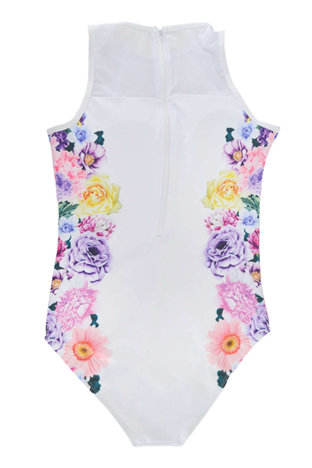 Iyasson White Floral Printing Mesh splicing One-piece Swimsuit