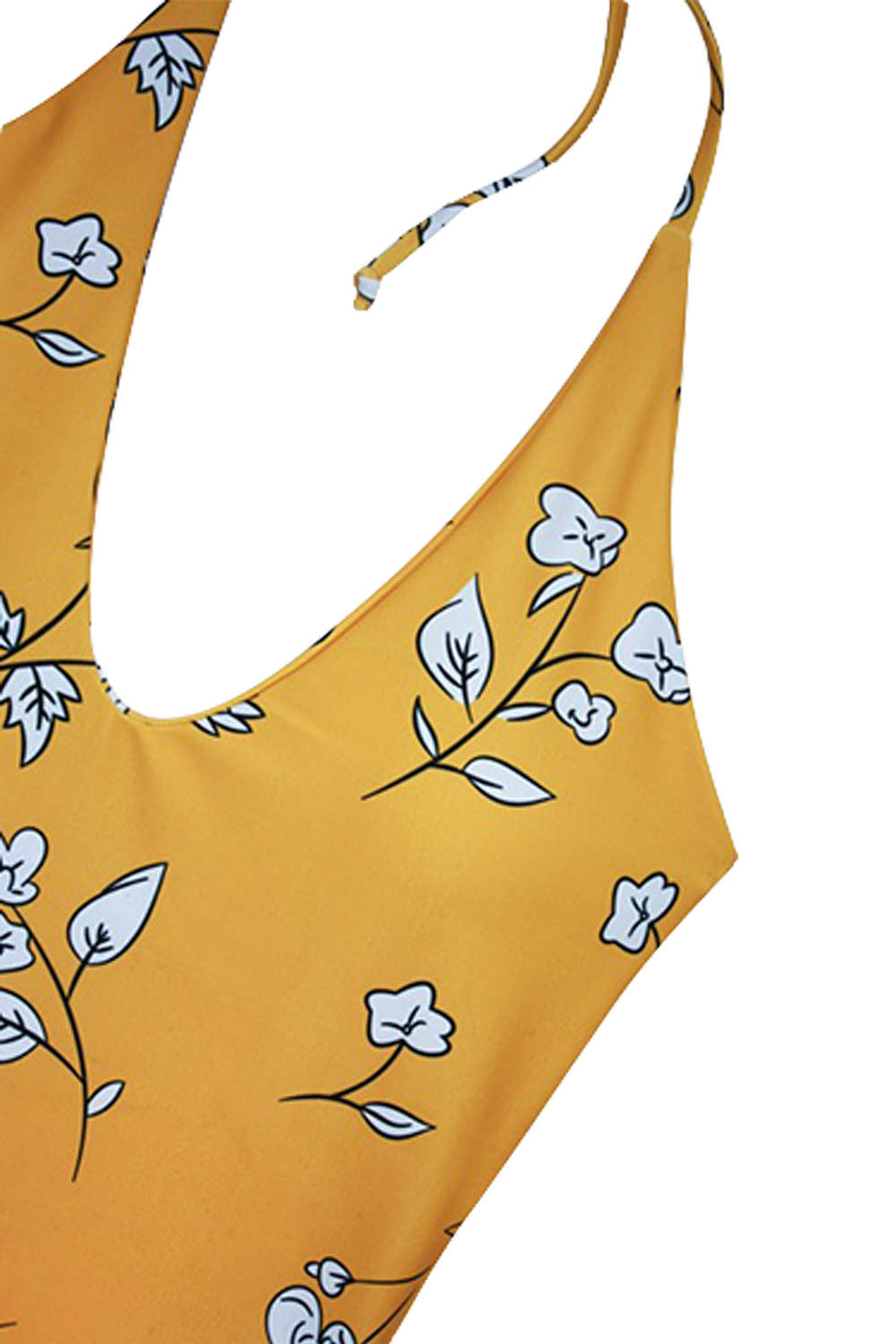 Iyasson Sweet Floral Printing Deep V-neck Halter One-piece Swimsuit