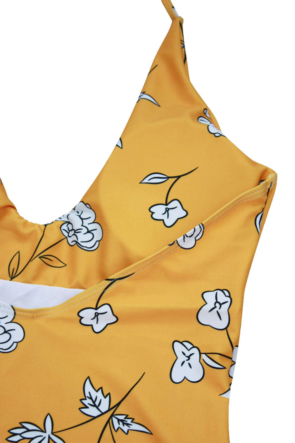 Iyasson Sweet Floral Printing Deep V-neck Halter One-piece Swimsuit