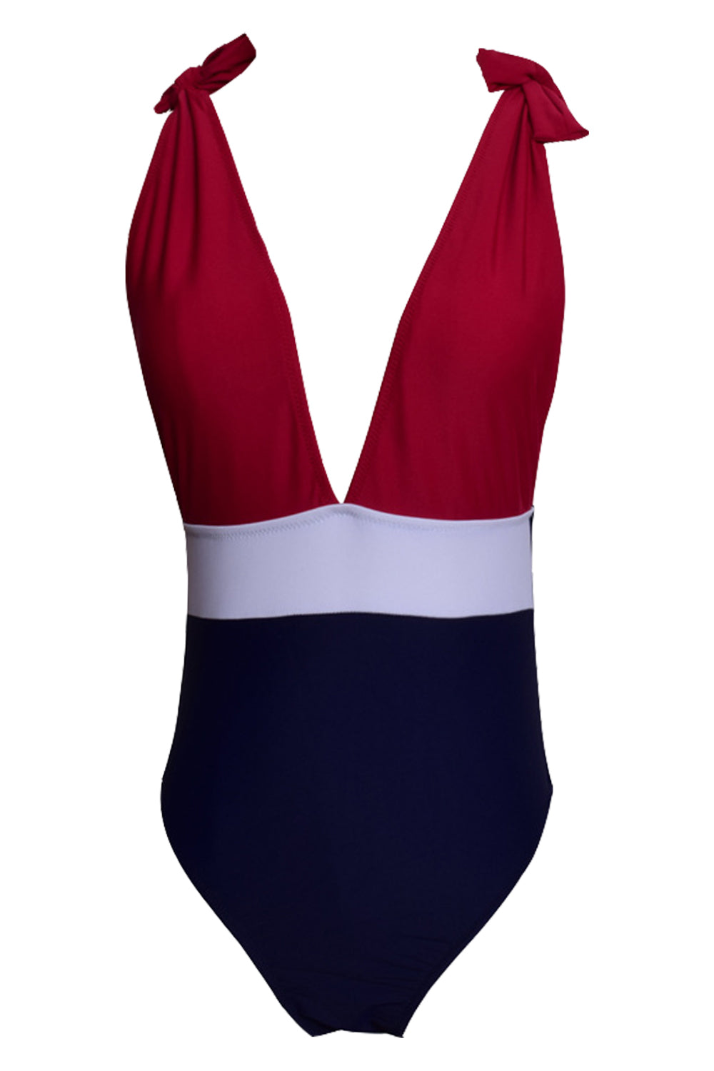 Iyasson Sexy Contrast Color Deep v-neck One-piece swimsuit