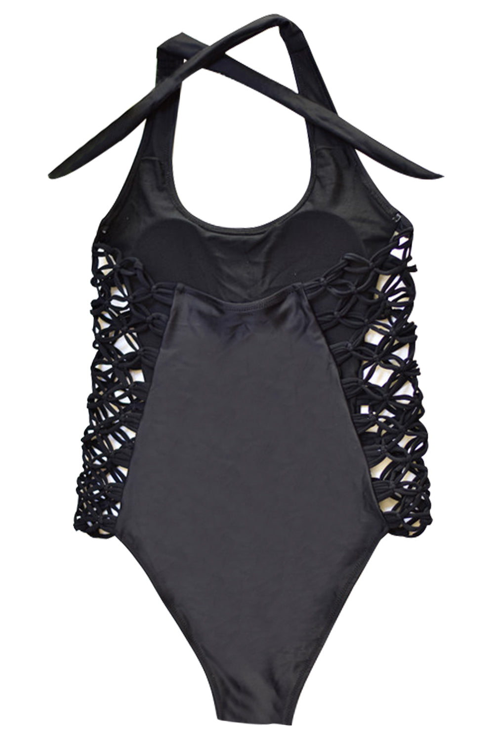 Iyasson Solid Color Grid Splicing Backless One-piece Swimsuit