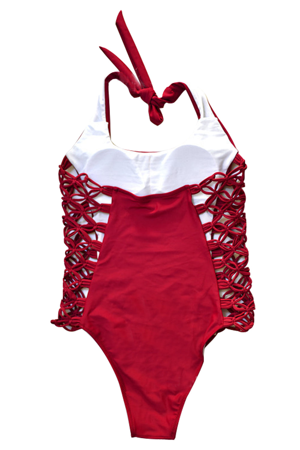 Iyasson Solid Color Grid Splicing Backless One-piece Swimsuit