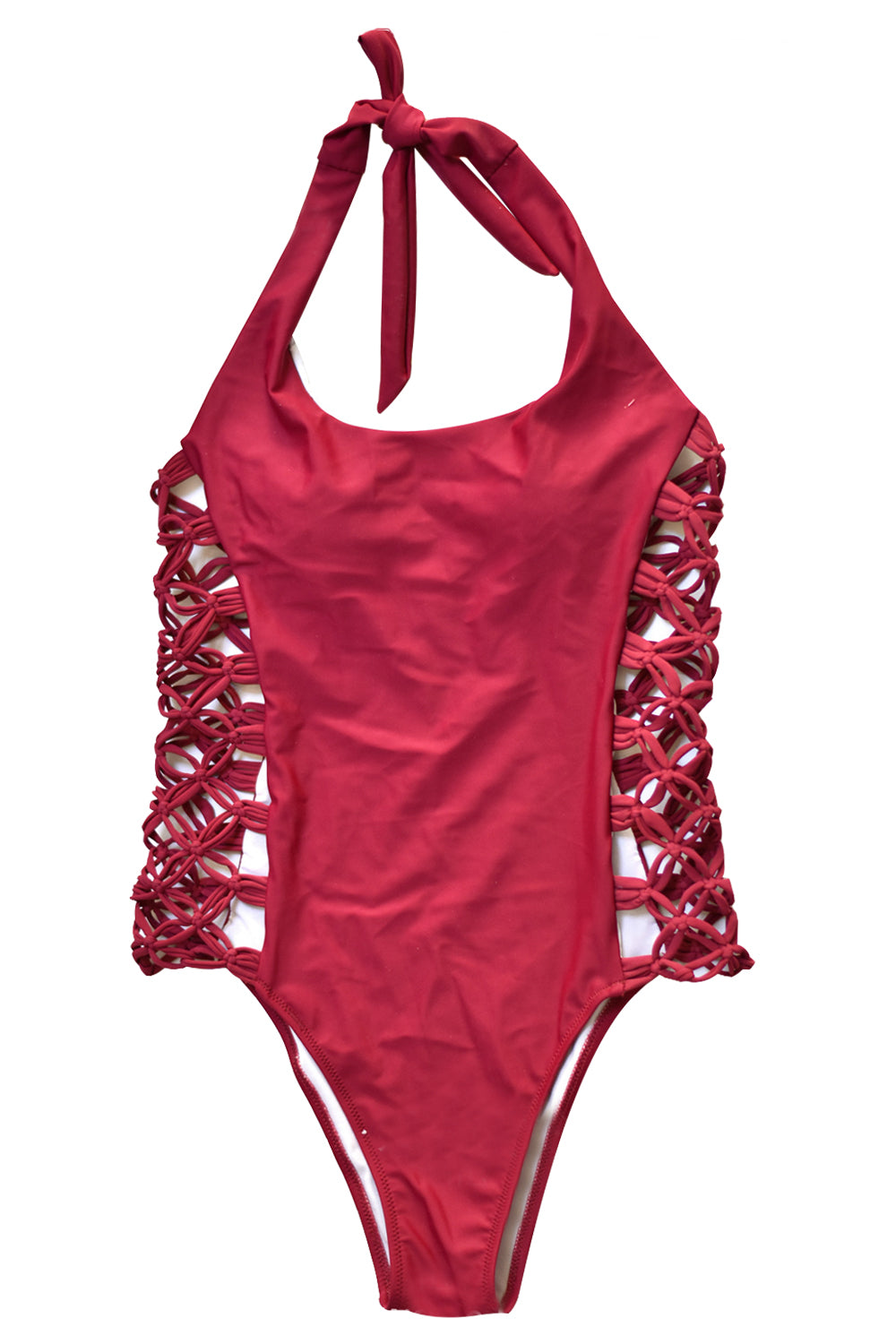 Iyasson Solid Color Grid Splicing Backless One-piece Swimsuit