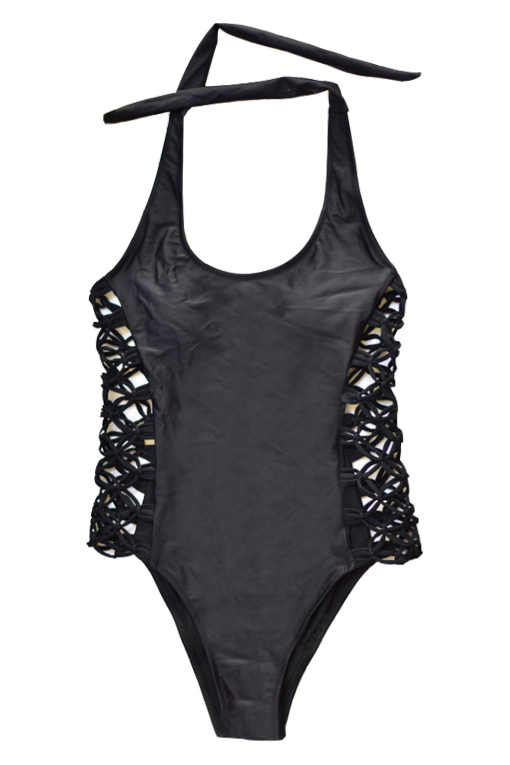 Iyasson Solid Color Grid Splicing Backless One-piece Swimsuit