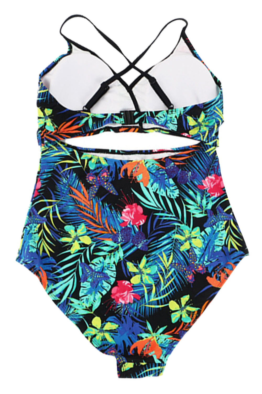 Iyasson Colorful Floral Print Hollow out One-piece Swimsuit