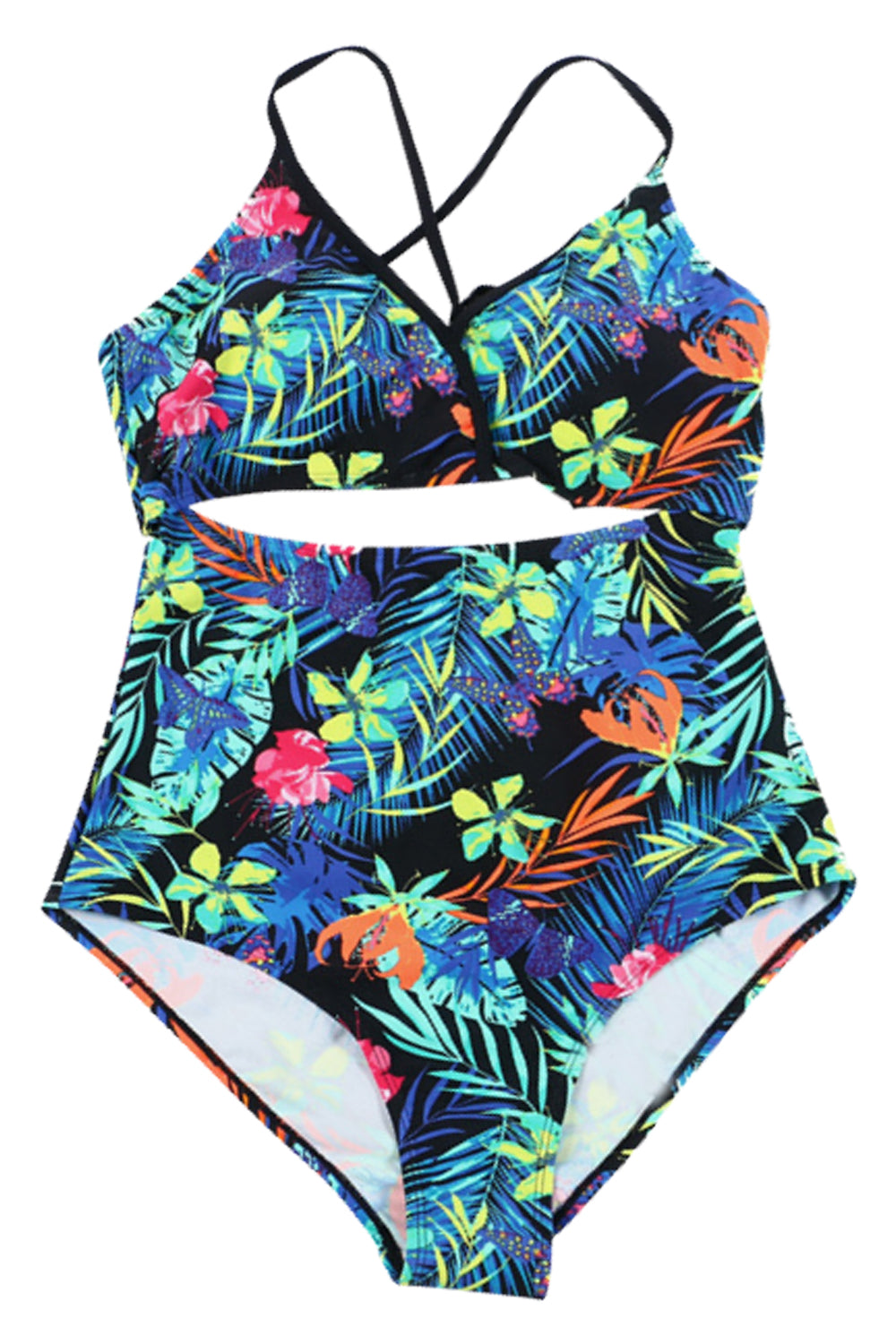 Iyasson Colorful Floral Print Hollow out One-piece Swimsuit