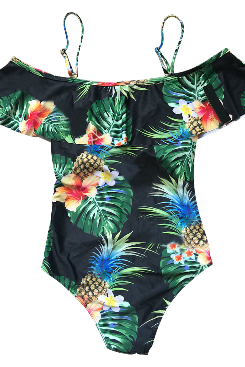 Iyasson Tropical Pineapple Printing Off shoulder One-piece Swimsuit