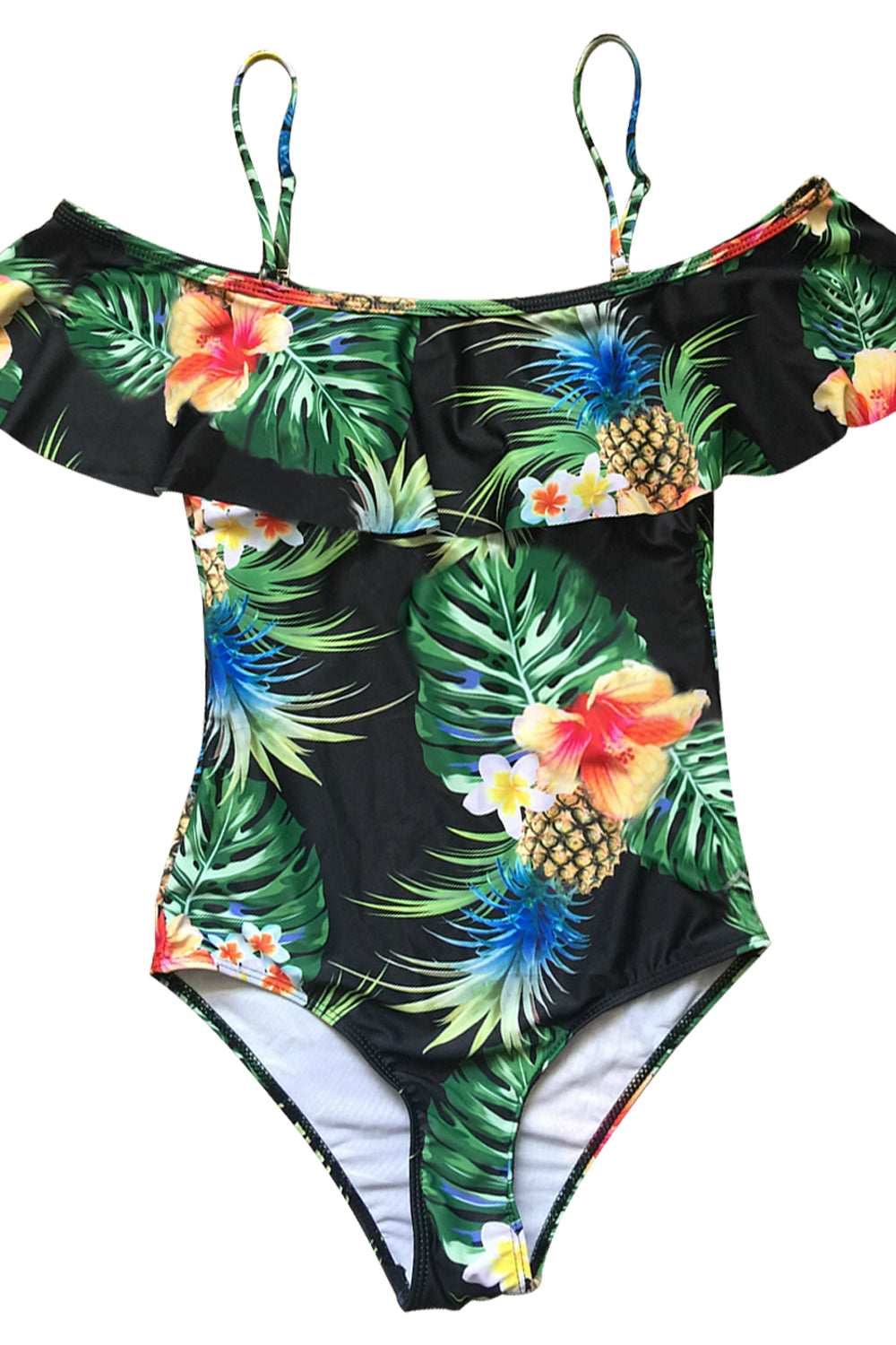 Iyasson Tropical Pineapple Printing Off shoulder One-piece Swimsuit