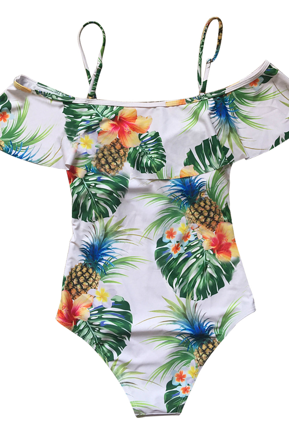 Iyasson Tropical Pineapple Printing Off shoulder One-piece Swimsuit
