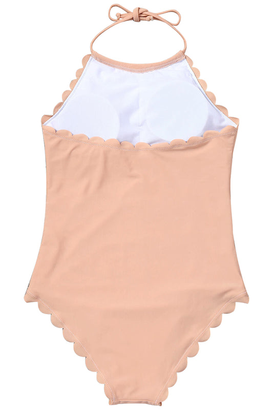 Iyasson Orange Wave hem Halter Bikini Sets