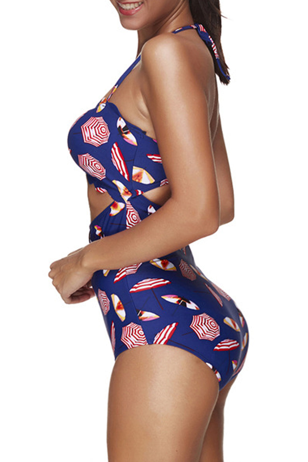 Iyasson Cute Umbrella Printing Halter One-piece Swimsuit