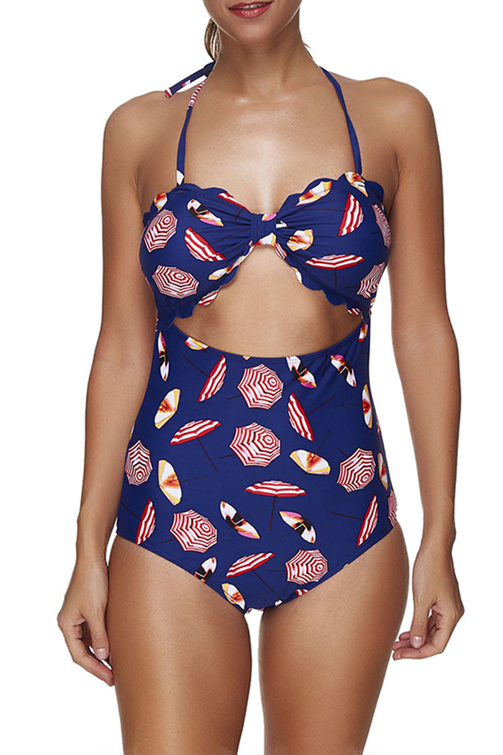 Iyasson Cute Umbrella Printing Halter One-piece Swimsuit